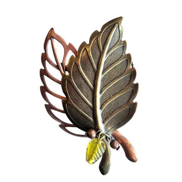 Basics by Croft & Barrow Fall Autumn Theme Leaf Pin Brooch 2 5/8"h - Picture 2 of 4